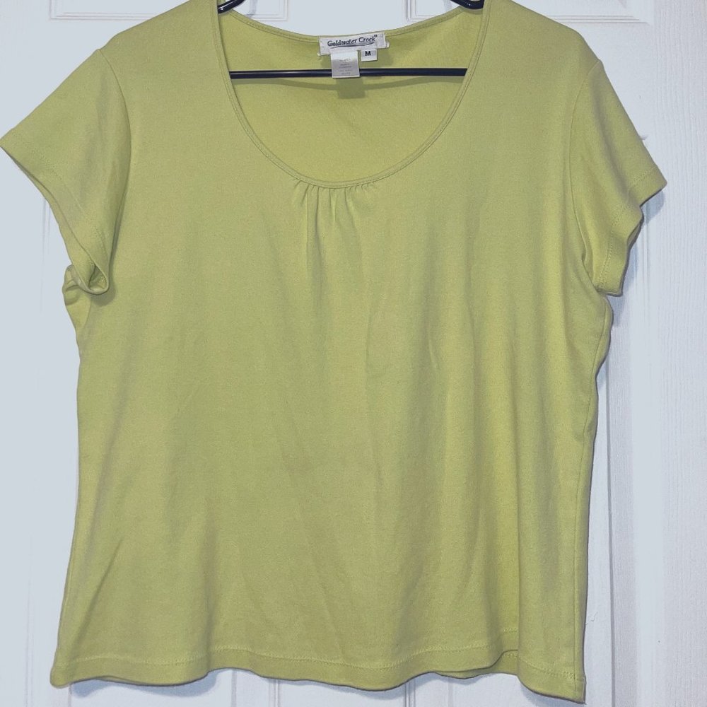Coldwater Creek Lime Green Woman's Scoop-Neck Short Sleeve Casual Tee Medium